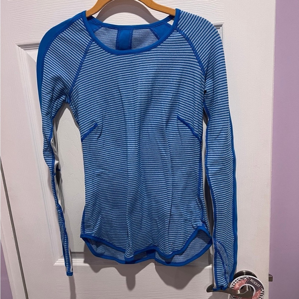 Lululemon Athletica Blue Striped Long Sleeve Top